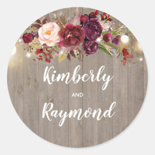 Burgundy Floral Rustic Wedding Runder Aufkleber