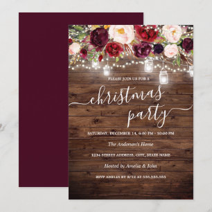 Burgundy Floral Rustic Wohnen Weihnachtsfest Party Einladung