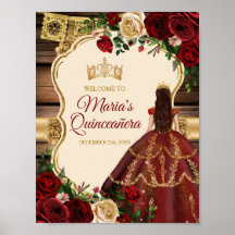 Burgundy Floral Rustic Wood Mis Quince Willkommen