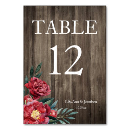 Burgundy Floral Rustic Wood Wedding Tischnummer