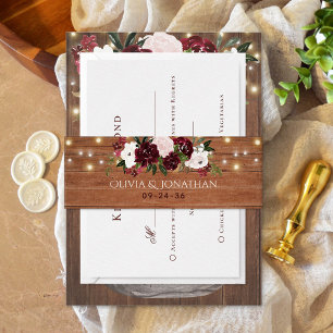 Burgundy floral rustikale String Lights Hochzeit Einladungsbanderole