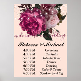 Burgundy Floral Rustikale Zeichenfolge ligReihenfo Poster