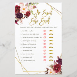 Burgundy Floral sagte sie sagte, sie habe Spielkar