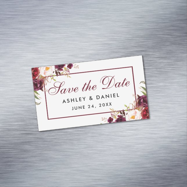 Burgundy Floral Save the Date Mini Magnet (Beispiel)