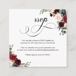 Burgundy Floral Script QR Code Wedding RSVP Card Begleitkarte