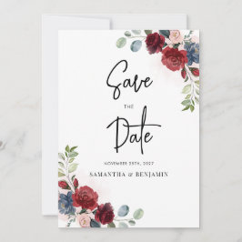 Burgundy Floral Script Wedding Save The Date