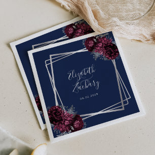 Burgundy Floral Silver Geometric Navy Blue Wedding Serviette