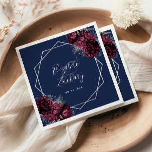 Burgundy Floral Silver Geometric Navy Blue Wedding Serviette