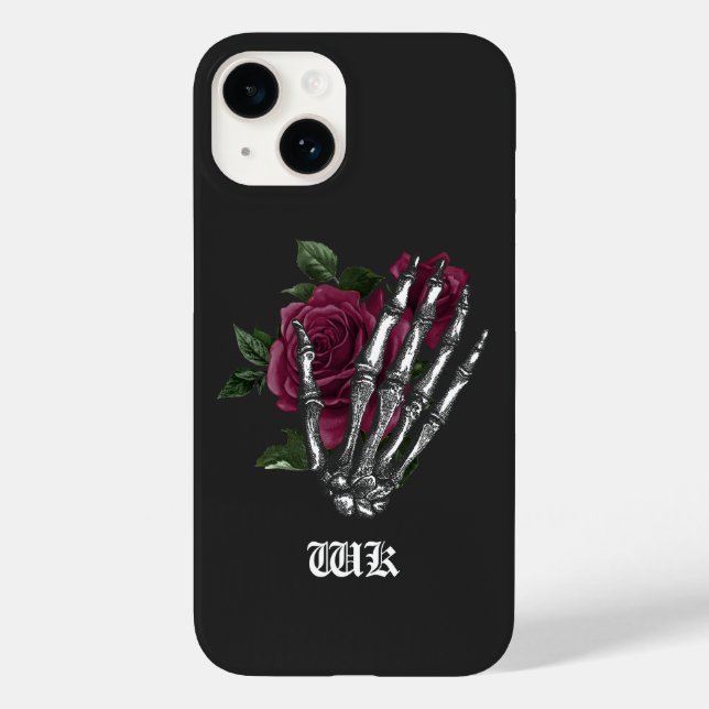 Burgundy Floral Skeleton Gothic Case-Mate iPhone Hülle (Rückseite)