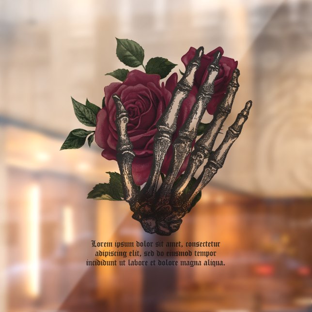 Burgundy Floral Skeleton Hand Gothic Fensteraufkleber (Blatt 2)