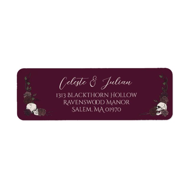Burgundy Floral Skull Gothic Return Address (Vorne)