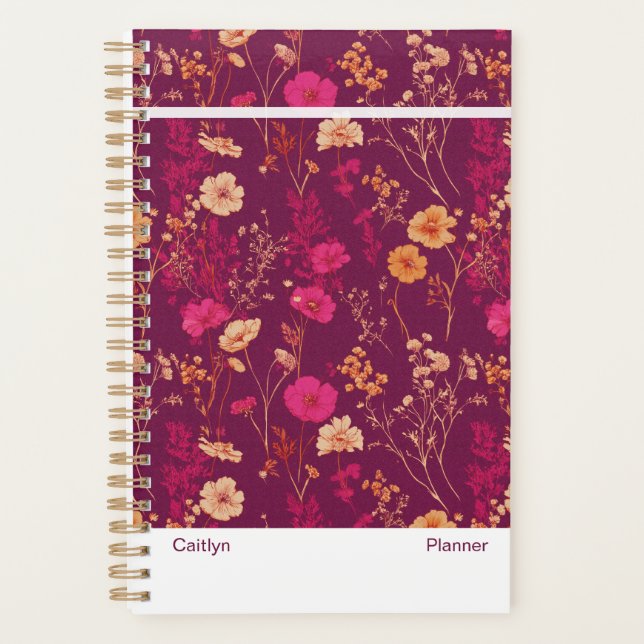 Burgundy Floral Small Planner Planer (Vorderseite)