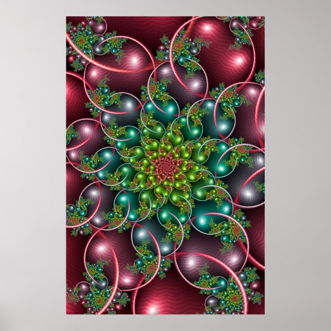 Burgundy Floral Spiral Poster (Vorne)