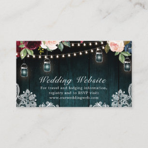 Burgundy Floral String lights Mason Jar Wedding E Begleitkarte