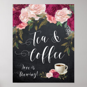 burgundy floral tea and coffee sign wedding poster
