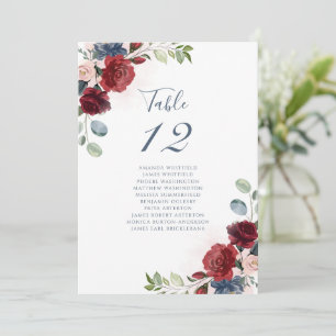 Burgundy Floral Tischnummer 12 Seating Chart