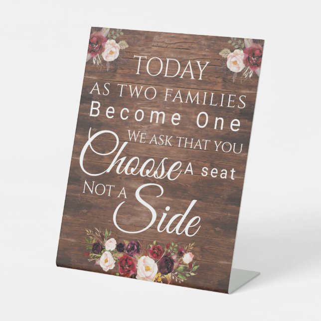 Burgundy Floral Wählen Sie ein Plakat Sockelschild (Vorderseite)