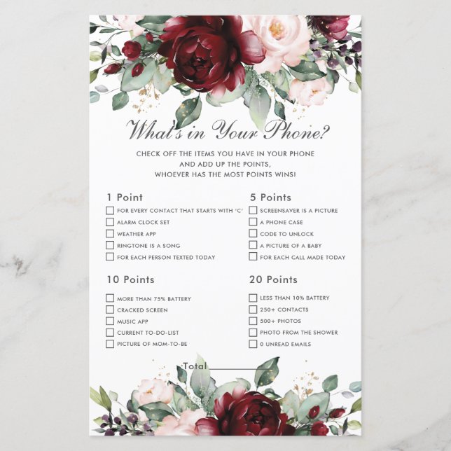 Burgundy Floral Was ist in Ihrem Handyspiel-Dusche (Vorderseite)