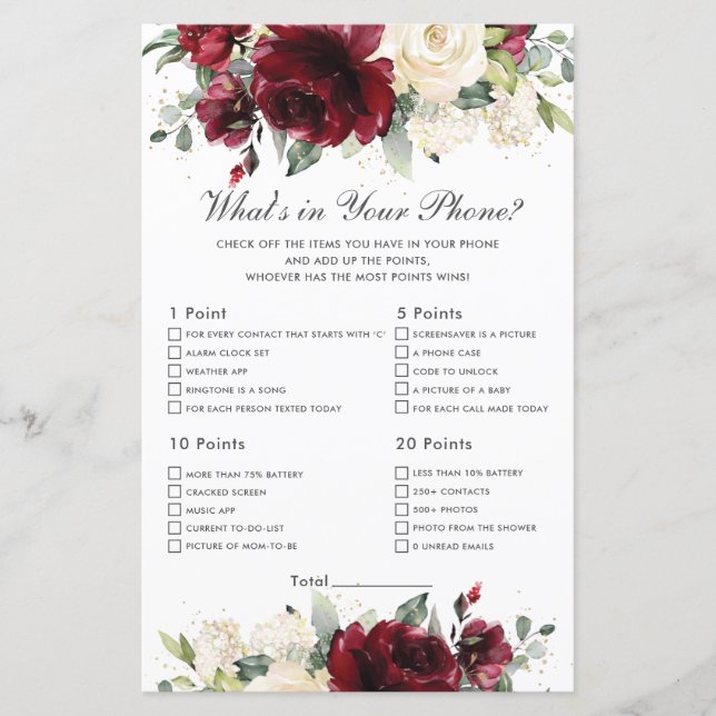 Burgundy Floral Was ist in Ihrem Handyspiel-Dusche (Vorderseite)