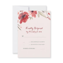 Burgundy Floral Water Wedding Rsvp Cards