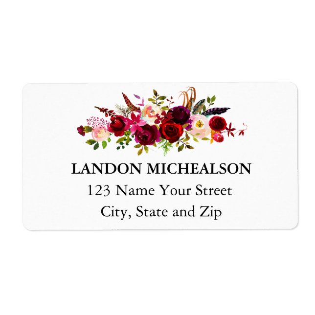 Burgundy Floral Watercolor Address Labels (Vorne)