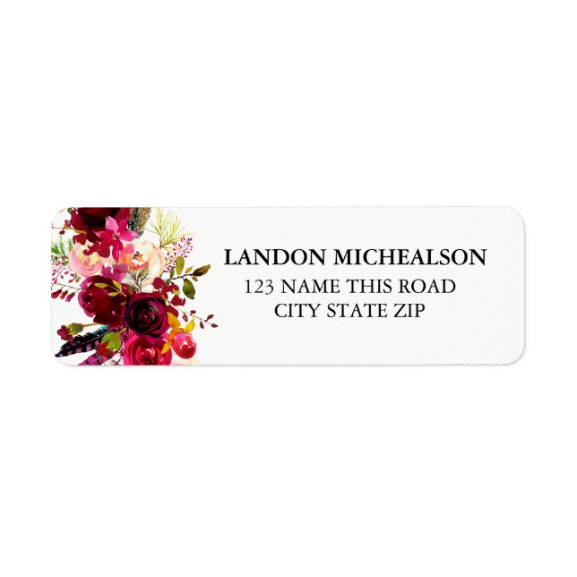 Burgundy Floral Watercolor Address Labels (Vorne)