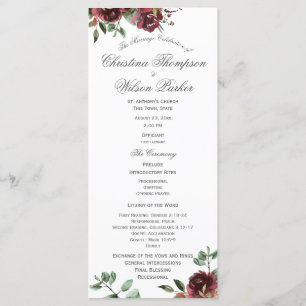 Burgundy Floral Watercolor Bouquet Wedding Program Programm