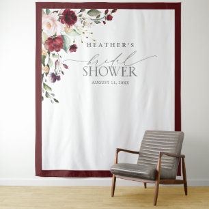 Burgundy Floral Watercolor Dusche Foto Stand Wandteppich