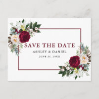Burgundy Floral Watercolor Grüne Save the Date