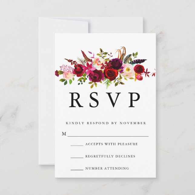 Burgundy Floral Watercolor UAWG RSVP Karte (Vorderseite)