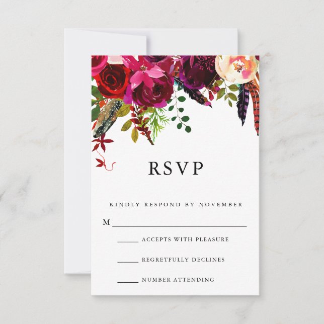 Burgundy Floral Watercolor UAWG RSVP Karte (Vorderseite)