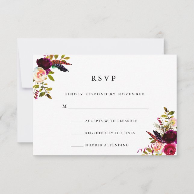 Burgundy Floral Watercolor UAWG RSVP Karte (Vorderseite)