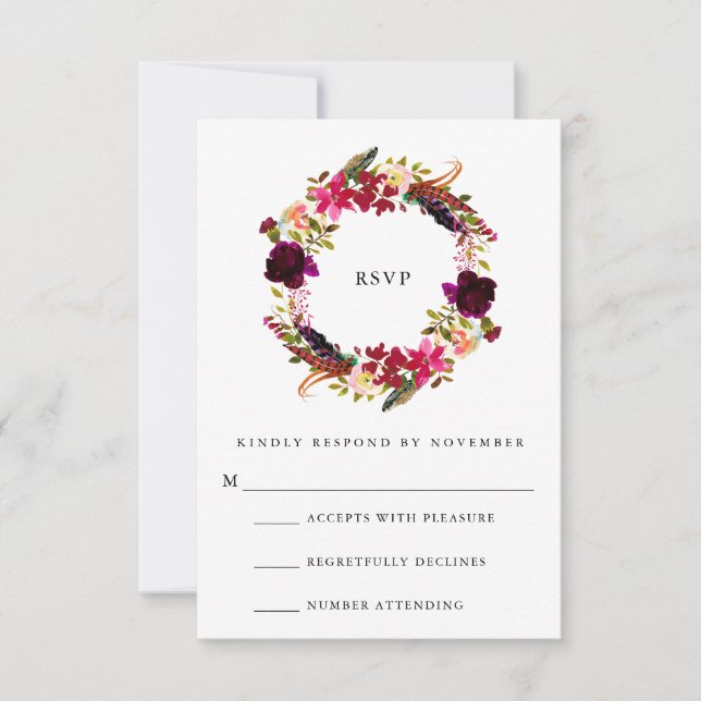 Burgundy Floral Watercolor UAWG RSVP Karte (Vorderseite)