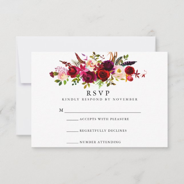 Burgundy Floral Watercolor UAWG RSVP Karte (Vorderseite)