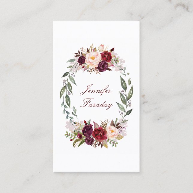Burgundy Floral Watercolor Visitenkarte (Vorderseite)
