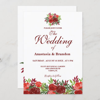 Burgundy Floral Watercolor Wedding Einladung