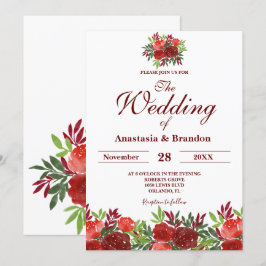 Burgundy Floral Watercolor Wedding Einladung