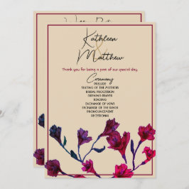 Burgundy Floral Watercolor Wedding Programm
