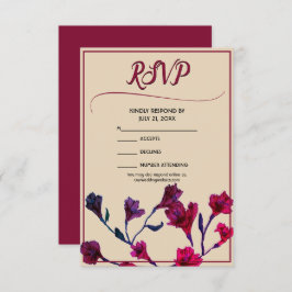 Burgundy Floral Watercolor Wedding RSVP Karte