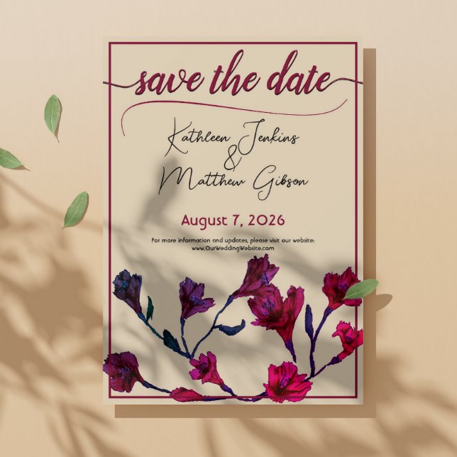 Burgundy Floral Watercolor Wedding Save The Date (Von Creator hochgeladen)