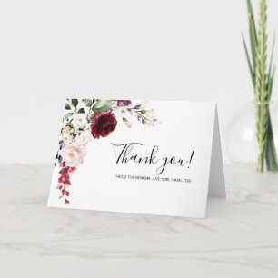Burgundy Floral Watercolor Wedding Vielen Dank Karte