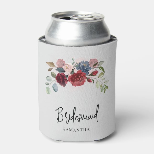 Burgundy Floral Wedding Bridesmaid Personalisiert Dosenkühler (Kanne Vorderseite)