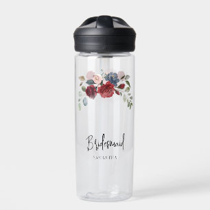 Burgundy Floral Wedding Bridesmaid Personalisiert Trinkflasche