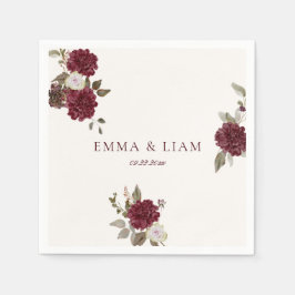 Burgundy Floral Wedding Cocktail Napkins Serviette