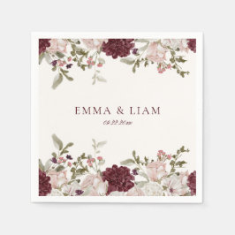 Burgundy Floral Wedding Cocktail Napkins Serviette