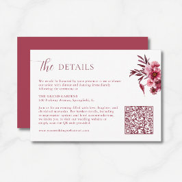  Burgundy Floral Wedding Details Card QR Code  Begleitkarte