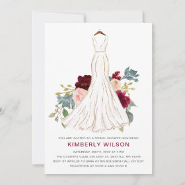 Burgundy Floral Wedding Dress Brautparty Einladung