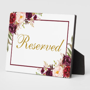 Burgundy Floral Wedding Gold Reservierte 12x18 Fotoplatte