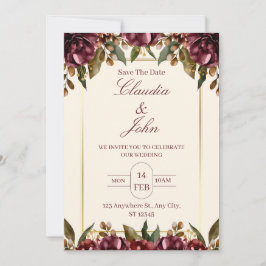 Burgundy Floral Wedding Invitation Einladung
