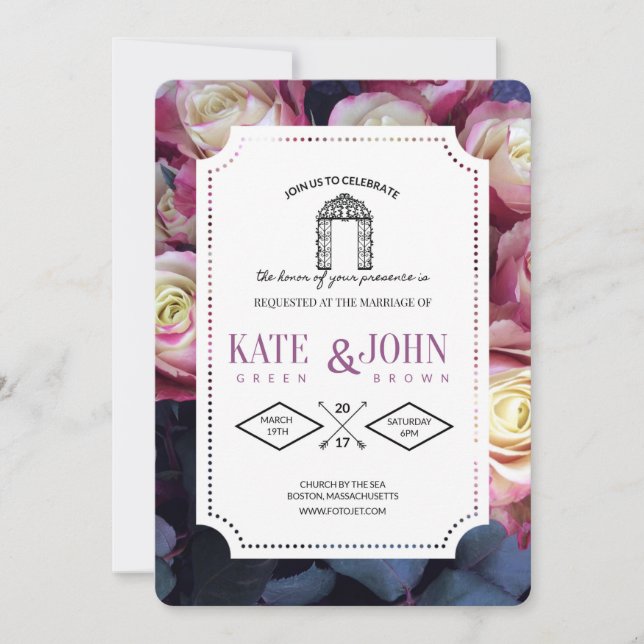 Burgundy Floral Wedding Invitation Template Einladung (Vorderseite)